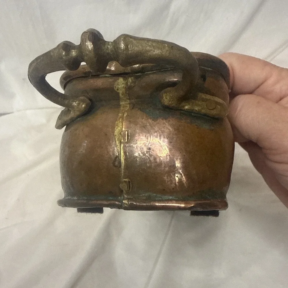 Antique Copper Fish Poacher Pan Ornate Brass Handles No Mark Incomplete Vessel